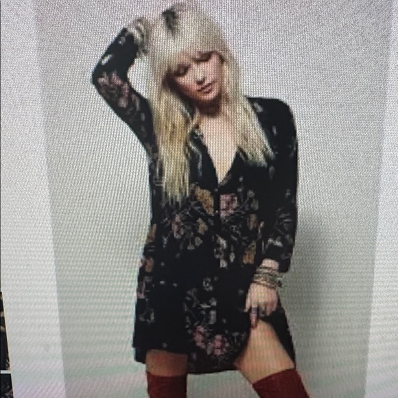Free People Black Dress with Floral Patterns with button details size small - Picture 5 of 5